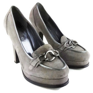 COLIN STUART Grey Suede Platform Heeled Loafer
